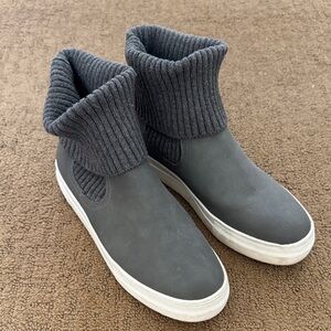 Gray Slip-On Sneaker Boots with Knit Cuff